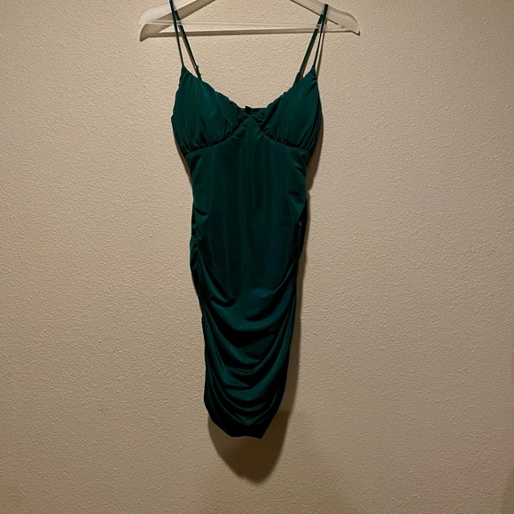 Windsor Bodycon Mini Dress‎ Ruched Spaghetti Strap Emerald Green Party - Picture 6 of 6